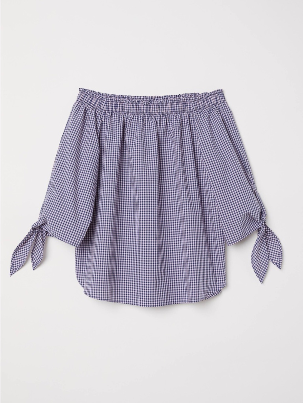 Navy Gingham Off-Shoulder Blouse